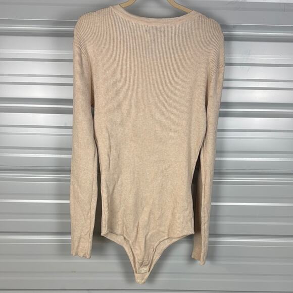 AQUA Tan Fitted Long Sleeve Bodysuit Women's XL - Picture 4 of 5